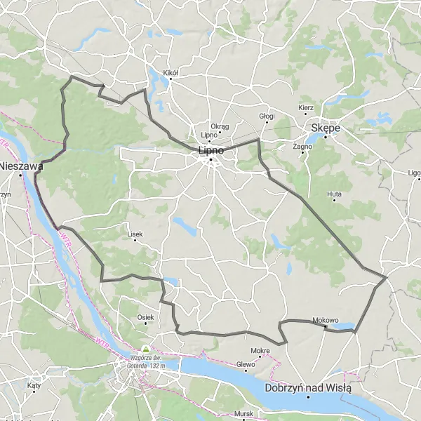 Map miniature of "Lipno and Stare Rybitwy Loop" cycling inspiration in Kujawsko-pomorskie, Poland. Generated by Tarmacs.app cycling route planner