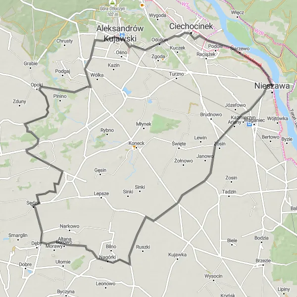 Miniatura mapy "Trasa szosowa przez Łowiczek i Siarzewo" - trasy rowerowej w Kujawsko-pomorskie, Poland. Wygenerowane przez planer tras rowerowych Tarmacs.app