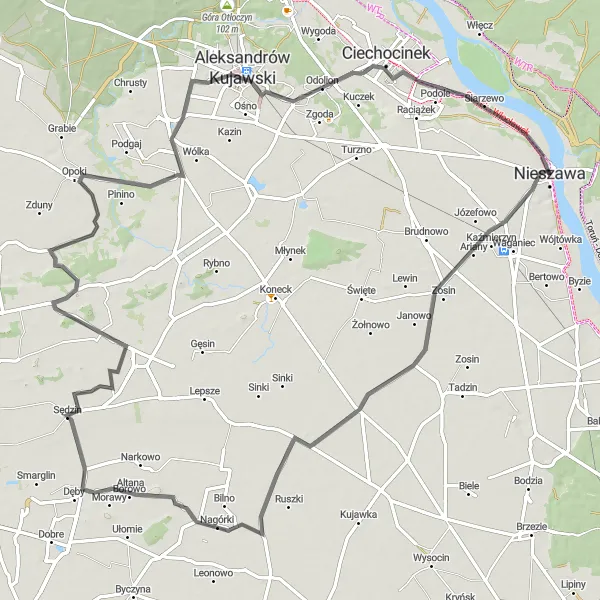 Map miniature of "Łowiczek Adventure" cycling inspiration in Kujawsko-pomorskie, Poland. Generated by Tarmacs.app cycling route planner