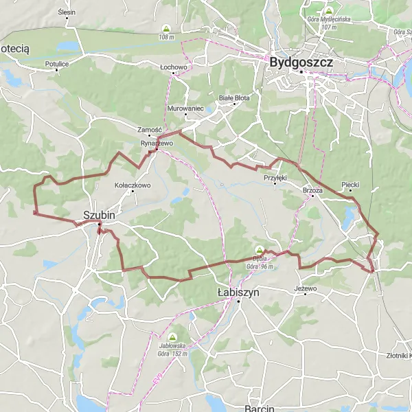 Map miniature of "Gravel Adventure" cycling inspiration in Kujawsko-pomorskie, Poland. Generated by Tarmacs.app cycling route planner