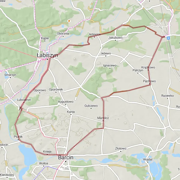 Miniatura mapy "Trasa przez malownicze tereny Kujawsko-pomorskie" - trasy rowerowej w Kujawsko-pomorskie, Poland. Wygenerowane przez planer tras rowerowych Tarmacs.app