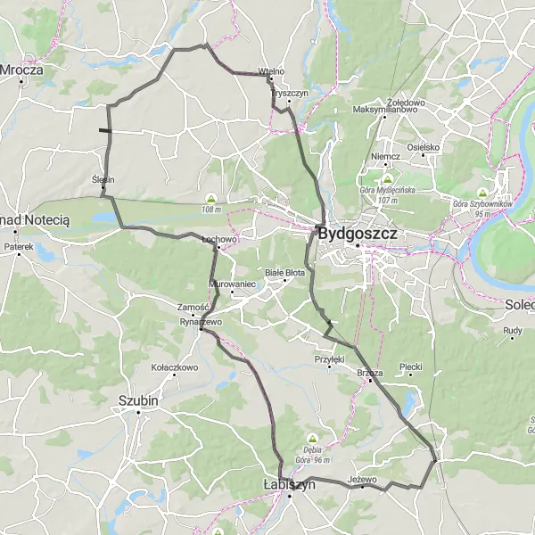 Miniatura mapy "Trasa szosowa z przejazdem przez Rynarzewo" - trasy rowerowej w Kujawsko-pomorskie, Poland. Wygenerowane przez planer tras rowerowych Tarmacs.app