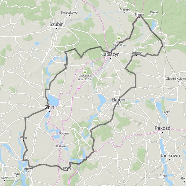 Miniatura mapy "Trasa szosowa przez Jezioro Rogowskie" - trasy rowerowej w Kujawsko-pomorskie, Poland. Wygenerowane przez planer tras rowerowych Tarmacs.app