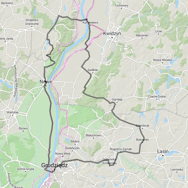 Miniatura mapy "Trasa 2: Przez Rakowiec do Kończyc" - trasy rowerowej w Kujawsko-pomorskie, Poland. Wygenerowane przez planer tras rowerowych Tarmacs.app
