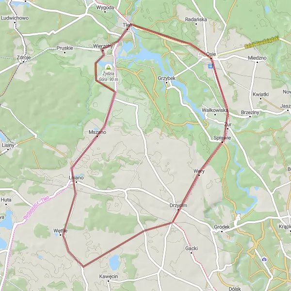 Miniatura mapy "Trasa z Drzycim do Tlenia" - trasy rowerowej w Kujawsko-pomorskie, Poland. Wygenerowane przez planer tras rowerowych Tarmacs.app