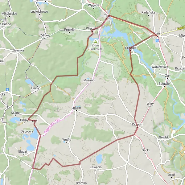 Miniatura mapy "Trasa przez Sierosławek i Ostrowite" - trasy rowerowej w Kujawsko-pomorskie, Poland. Wygenerowane przez planer tras rowerowych Tarmacs.app