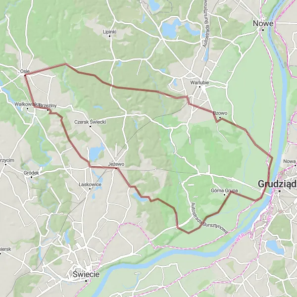 Map miniature of "Gravel Adventure Trail" cycling inspiration in Kujawsko-pomorskie, Poland. Generated by Tarmacs.app cycling route planner