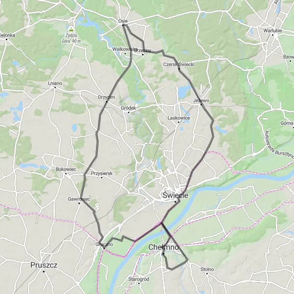 Miniatura mapy "Szlak rowerowy z widokiem na Świecie" - trasy rowerowej w Kujawsko-pomorskie, Poland. Wygenerowane przez planer tras rowerowych Tarmacs.app