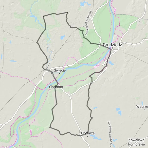 Map miniature of "Scenic Countryside Expedition" cycling inspiration in Kujawsko-pomorskie, Poland. Generated by Tarmacs.app cycling route planner