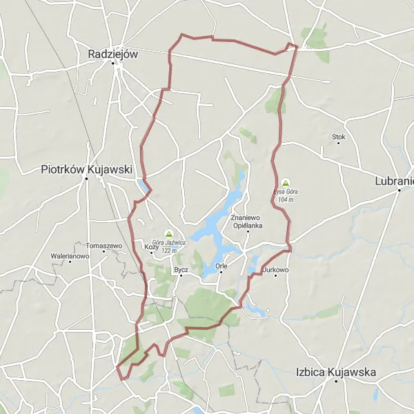 Miniatura mapy "Trasa gravelowa przez Łysą Górę, Topólkę, Zaryń i Jarantowice" - trasy rowerowej w Kujawsko-pomorskie, Poland. Wygenerowane przez planer tras rowerowych Tarmacs.app