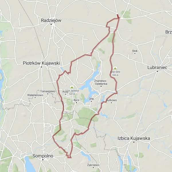 Miniatura mapy "Trasa wokół Łysiej Góry" - trasy rowerowej w Kujawsko-pomorskie, Poland. Wygenerowane przez planer tras rowerowych Tarmacs.app