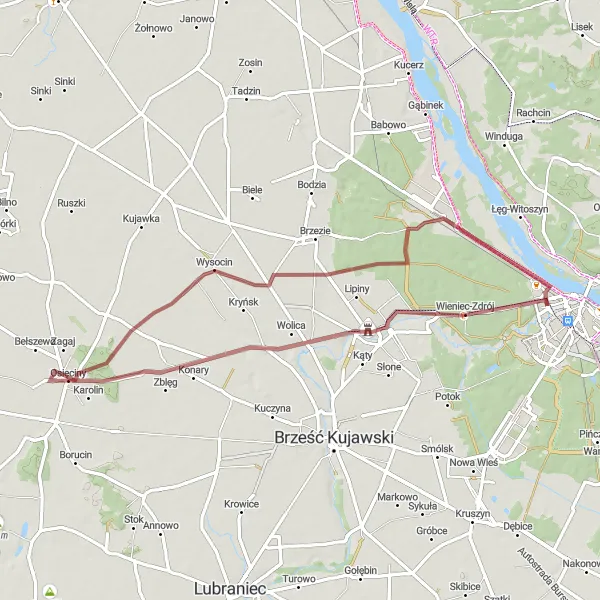 Miniatura mapy "Trasa gravelowa przez Wieniec, Zachód Przemysłowy i Osięciny" - trasy rowerowej w Kujawsko-pomorskie, Poland. Wygenerowane przez planer tras rowerowych Tarmacs.app