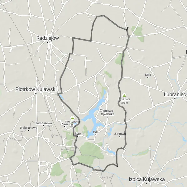 Miniatura mapy "Trasa przez Łysą Górę, Topólkę i Górę Jaźwica" - trasy rowerowej w Kujawsko-pomorskie, Poland. Wygenerowane przez planer tras rowerowych Tarmacs.app