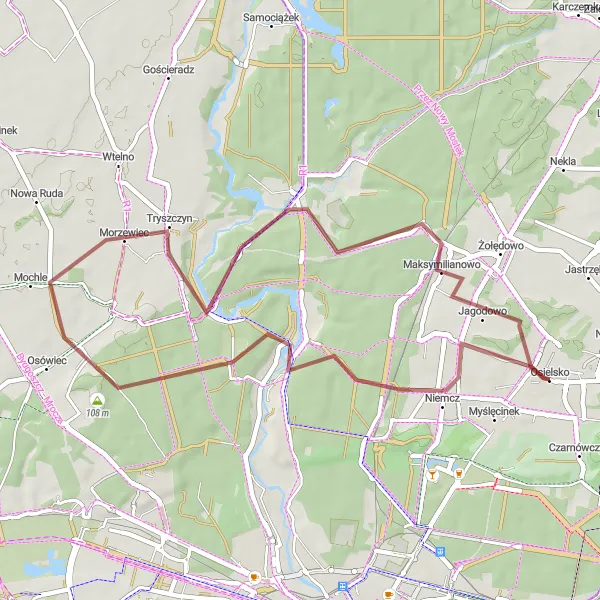 Map miniature of "Niemcz and Osielsko Scenic Gravel Loop" cycling inspiration in Kujawsko-pomorskie, Poland. Generated by Tarmacs.app cycling route planner