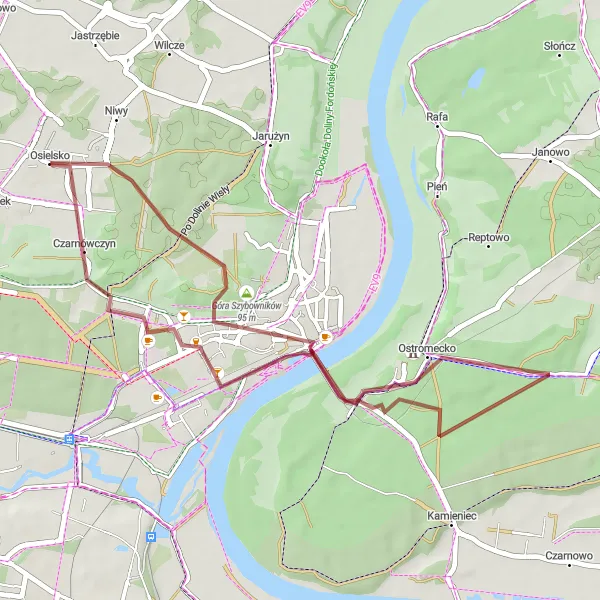 Map miniature of "The Gravel Escape" cycling inspiration in Kujawsko-pomorskie, Poland. Generated by Tarmacs.app cycling route planner