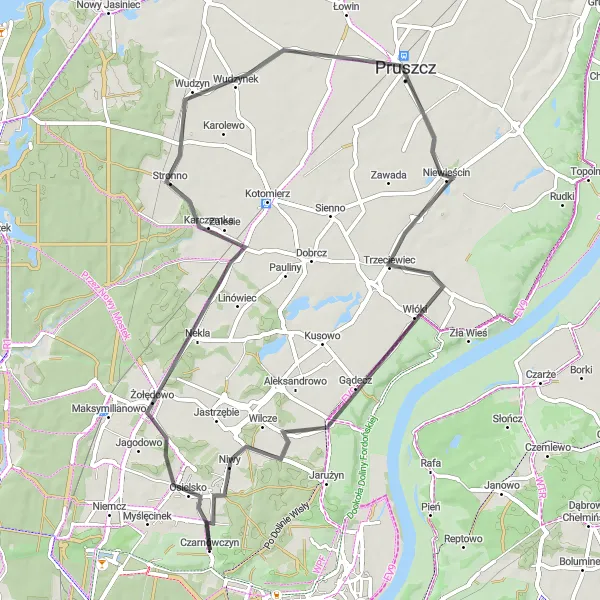 Map miniature of "The Scenic Ride" cycling inspiration in Kujawsko-pomorskie, Poland. Generated by Tarmacs.app cycling route planner