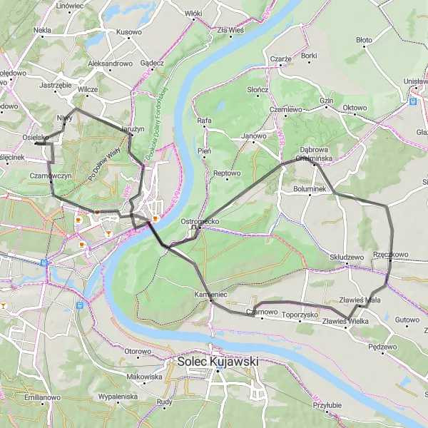 Map miniature of "The Hilly Adventure" cycling inspiration in Kujawsko-pomorskie, Poland. Generated by Tarmacs.app cycling route planner