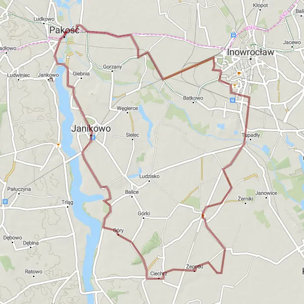 Miniatura mapy "Trasa Gravel do Pałacu Janikowo" - trasy rowerowej w Kujawsko-pomorskie, Poland. Wygenerowane przez planer tras rowerowych Tarmacs.app