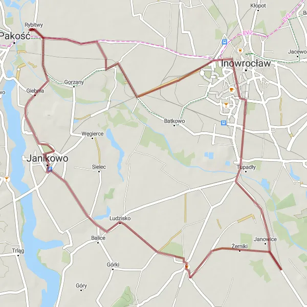 Miniatura mapy "Trasa Gravel do Kościelca" - trasy rowerowej w Kujawsko-pomorskie, Poland. Wygenerowane przez planer tras rowerowych Tarmacs.app