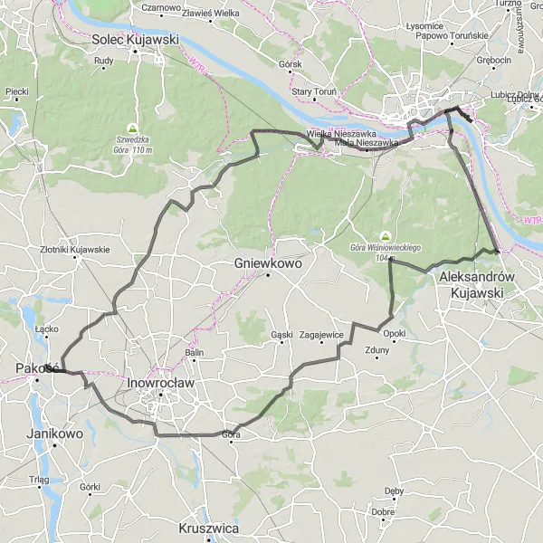 Miniatura mapy "Wielka pętla rowerowa przez Wielowieś i Toruń" - trasy rowerowej w Kujawsko-pomorskie, Poland. Wygenerowane przez planer tras rowerowych Tarmacs.app
