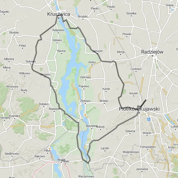 Map miniature of "Tranquil Rivers and Rural Beauty" cycling inspiration in Kujawsko-pomorskie, Poland. Generated by Tarmacs.app cycling route planner