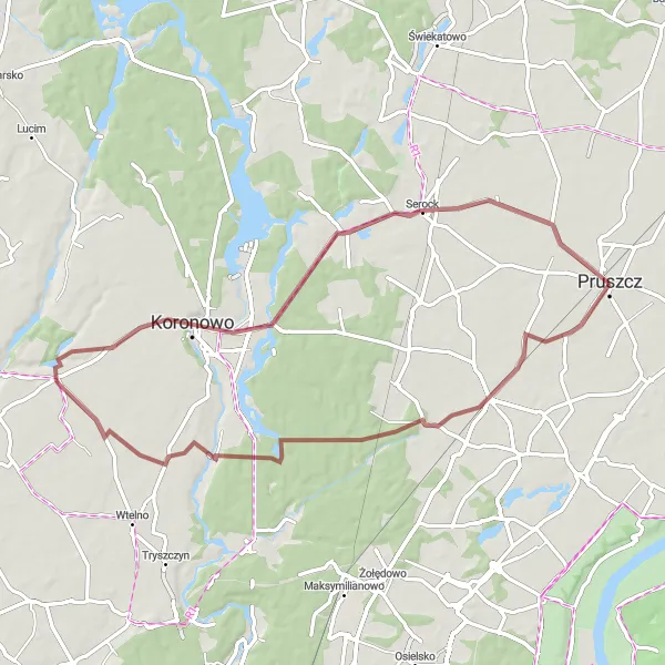 Miniatura mapy "Przyjemna Trasa Gravelowa na 59 Kilometrów" - trasy rowerowej w Kujawsko-pomorskie, Poland. Wygenerowane przez planer tras rowerowych Tarmacs.app