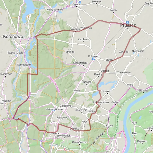 Map miniature of "The Borówno Adventure" cycling inspiration in Kujawsko-pomorskie, Poland. Generated by Tarmacs.app cycling route planner