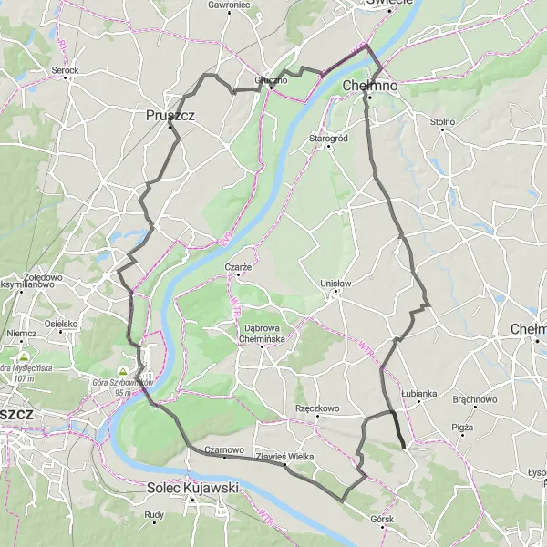Map miniature of "The Majestic Countryside" cycling inspiration in Kujawsko-pomorskie, Poland. Generated by Tarmacs.app cycling route planner
