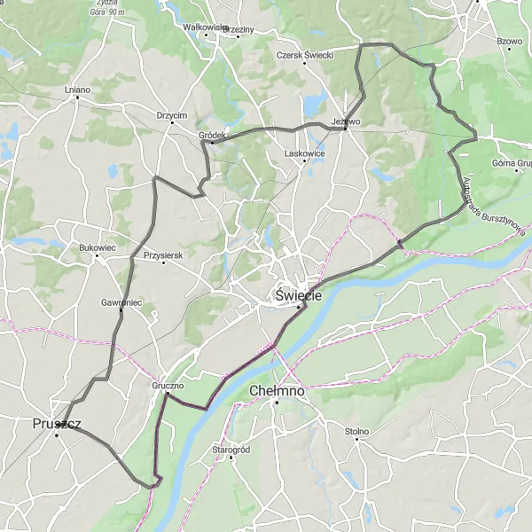 Miniatura mapy "Trasa Pruszcz - Distinctive Road Cycling Route" - trasy rowerowej w Kujawsko-pomorskie, Poland. Wygenerowane przez planer tras rowerowych Tarmacs.app