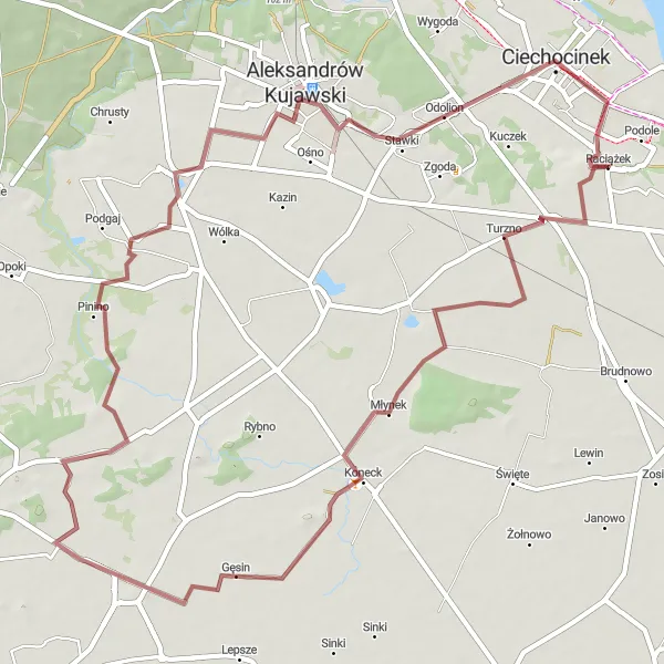 Miniatura mapy "Trasa Gravelowa z Raciążka" - trasy rowerowej w Kujawsko-pomorskie, Poland. Wygenerowane przez planer tras rowerowych Tarmacs.app