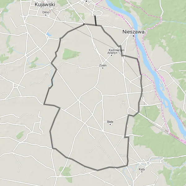 Miniatura mapy "Trasa Szosowa z Raciążka" - trasy rowerowej w Kujawsko-pomorskie, Poland. Wygenerowane przez planer tras rowerowych Tarmacs.app