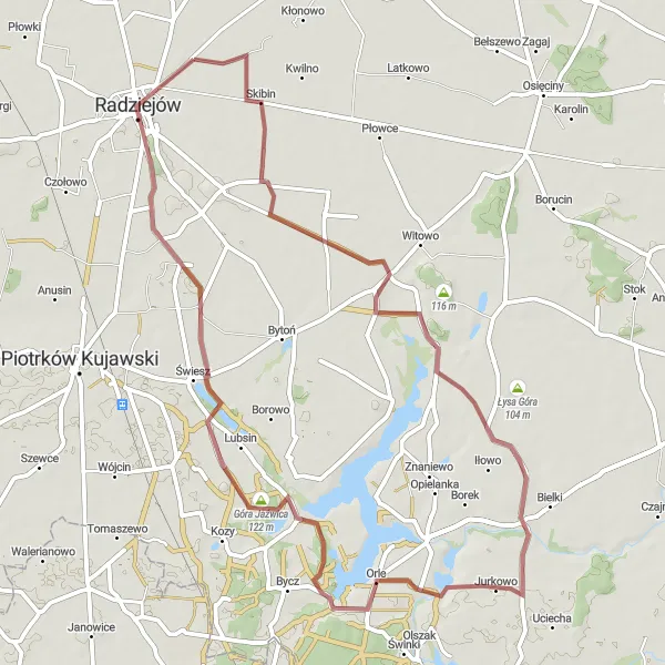 Miniatura mapy "Trasa Gravelowa Topólka - Góra Jaźwica - Radziejów" - trasy rowerowej w Kujawsko-pomorskie, Poland. Wygenerowane przez planer tras rowerowych Tarmacs.app