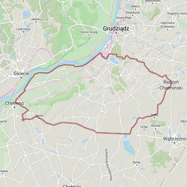 Map miniature of "Scenic Gravel Ride with Stunning Views near Radzyń Chełmiński" cycling inspiration in Kujawsko-pomorskie, Poland. Generated by Tarmacs.app cycling route planner