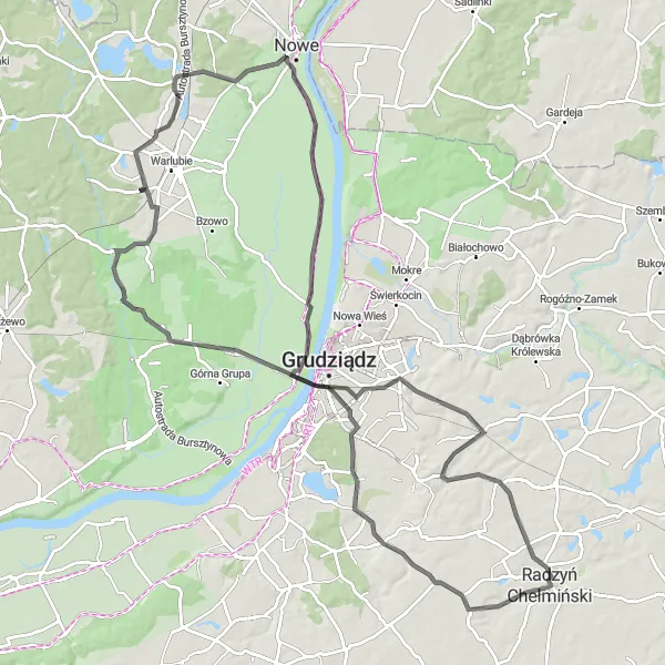 Miniatura mapy "Szlak szosowy przez Grupa i Okonin" - trasy rowerowej w Kujawsko-pomorskie, Poland. Wygenerowane przez planer tras rowerowych Tarmacs.app