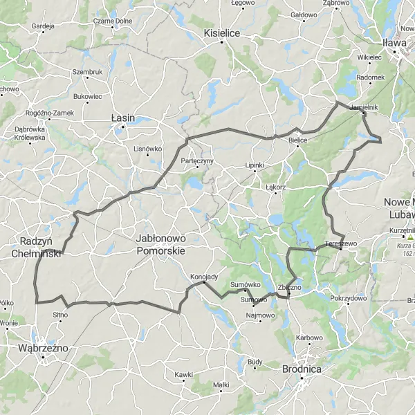 Map miniature of "Kujawsko-pomorskie Highlights" cycling inspiration in Kujawsko-pomorskie, Poland. Generated by Tarmacs.app cycling route planner