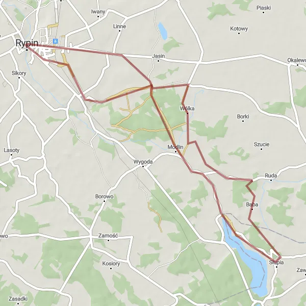 Miniatura mapy "Trasa gravelowa przez Rypin, Słupia i Godziszewy" - trasy rowerowej w Kujawsko-pomorskie, Poland. Wygenerowane przez planer tras rowerowych Tarmacs.app