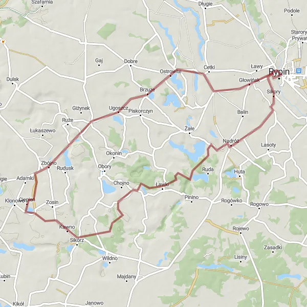 Miniatura mapy "Trasa Rypin - Zbójno - Rypin" - trasy rowerowej w Kujawsko-pomorskie, Poland. Wygenerowane przez planer tras rowerowych Tarmacs.app