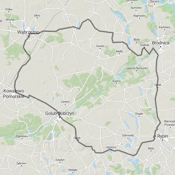 Map miniature of "Castles and Countryside" cycling inspiration in Kujawsko-pomorskie, Poland. Generated by Tarmacs.app cycling route planner