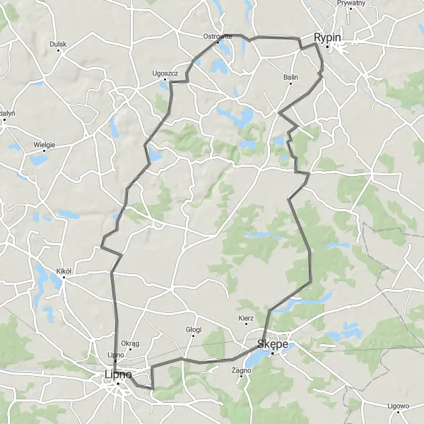 Miniatura mapy "Trasa przez Rogowo, Jastrzębie, Obory i Ostrowite" - trasy rowerowej w Kujawsko-pomorskie, Poland. Wygenerowane przez planer tras rowerowych Tarmacs.app