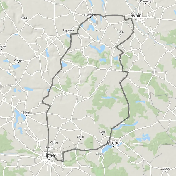 Map miniature of "Countryside Charm and Cultural Heritage" cycling inspiration in Kujawsko-pomorskie, Poland. Generated by Tarmacs.app cycling route planner