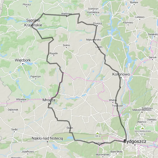 Miniatura mapy "Trasa przez Trzciany, Buszkowo i Mrocza" - trasy rowerowej w Kujawsko-pomorskie, Poland. Wygenerowane przez planer tras rowerowych Tarmacs.app