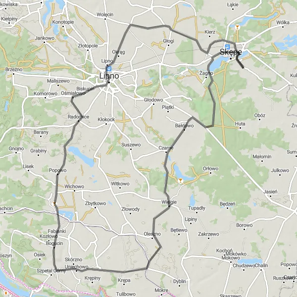 Map miniature of "Skępe Loop" cycling inspiration in Kujawsko-pomorskie, Poland. Generated by Tarmacs.app cycling route planner