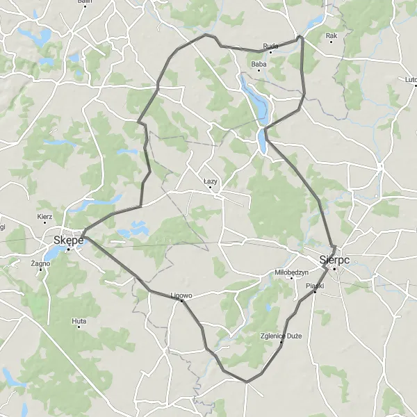 Miniatura mapy "Skrwilno - Karlewo - Sierpc - Ligowo - Likiec" - trasy rowerowej w Kujawsko-pomorskie, Poland. Wygenerowane przez planer tras rowerowych Tarmacs.app
