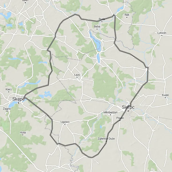 Miniatura mapy "Skrwilno - Sierpc - Mochowo - Likiec" - trasy rowerowej w Kujawsko-pomorskie, Poland. Wygenerowane przez planer tras rowerowych Tarmacs.app