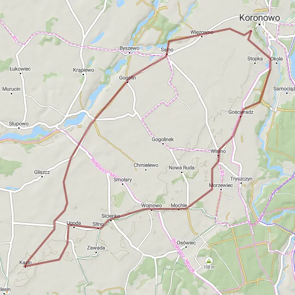 Map miniature of "The Countryside Gravel Adventure" cycling inspiration in Kujawsko-pomorskie, Poland. Generated by Tarmacs.app cycling route planner