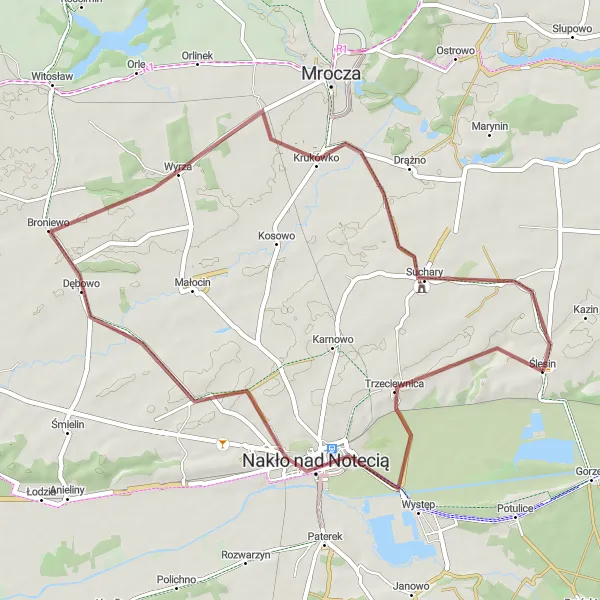 Map miniature of "The Nakło nad Notecią Adventure" cycling inspiration in Kujawsko-pomorskie, Poland. Generated by Tarmacs.app cycling route planner