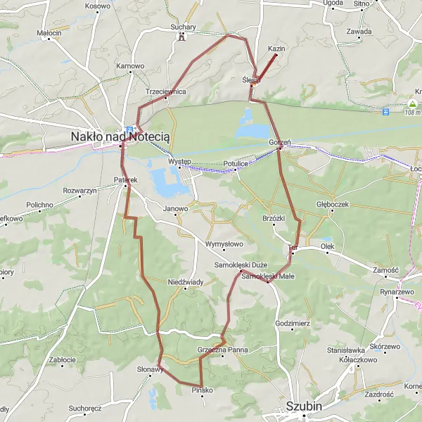 Miniatura mapy "Trasa gravelowa w okolicach Ślesina" - trasy rowerowej w Kujawsko-pomorskie, Poland. Wygenerowane przez planer tras rowerowych Tarmacs.app