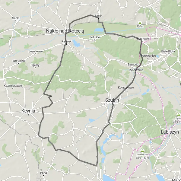 Map miniature of "Riverside Route" cycling inspiration in Kujawsko-pomorskie, Poland. Generated by Tarmacs.app cycling route planner