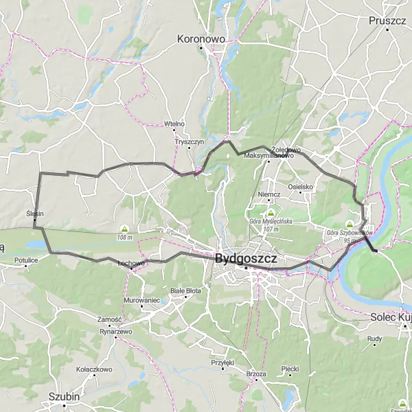 Map miniature of "Cultural Heritage Ride" cycling inspiration in Kujawsko-pomorskie, Poland. Generated by Tarmacs.app cycling route planner