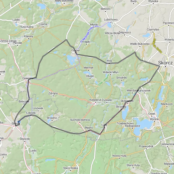 Map miniature of "Countryside Escape" cycling inspiration in Kujawsko-pomorskie, Poland. Generated by Tarmacs.app cycling route planner